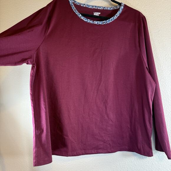 Lands' End Plus XXL Burgundy Long Sleeve Floral Trim Pajama Top Women's - Picture 6 of 6